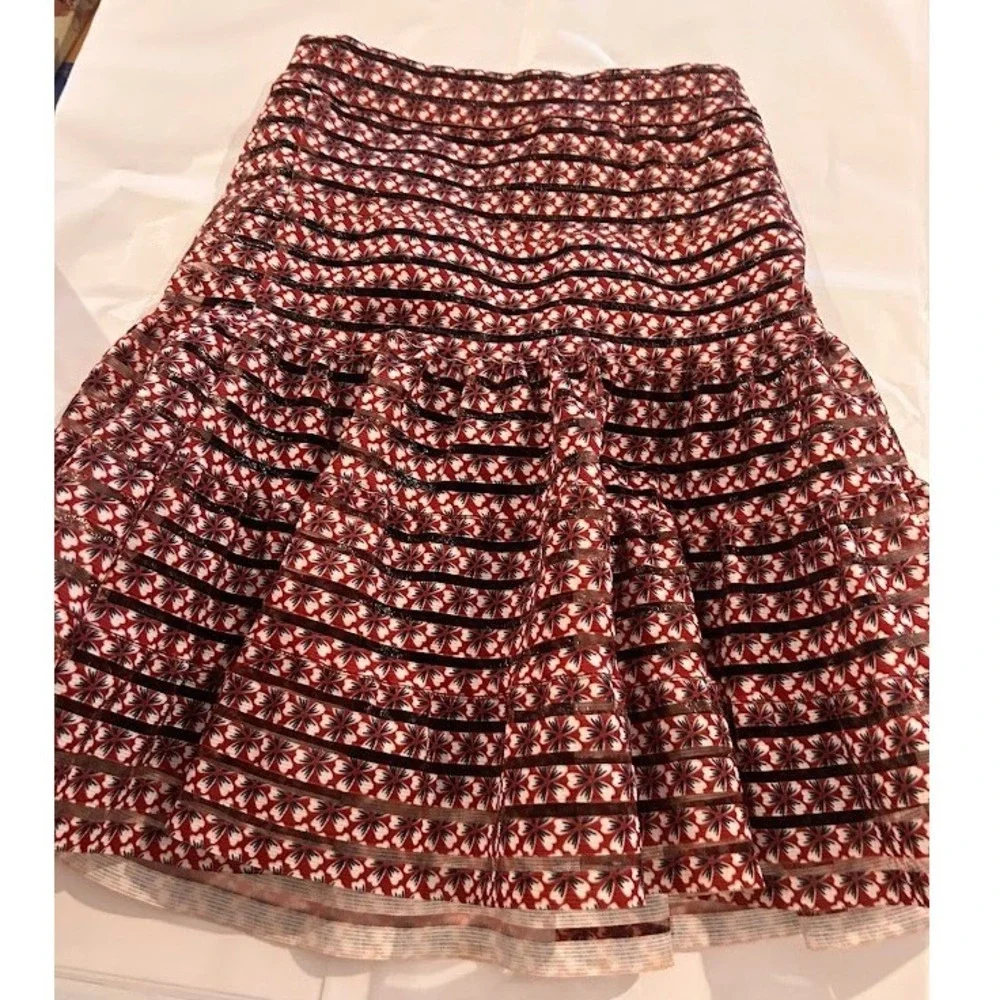 Maje‎ Jezabel Red Floral Striped Tiered Ruffle Mini Skirt Size 34 US XS